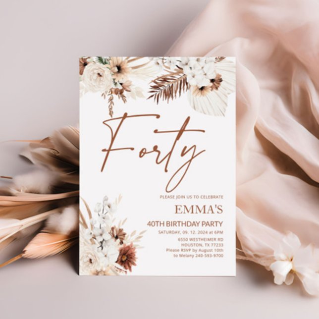 40th Birthday Invitation Boho Pampas  (Creator Uploaded)