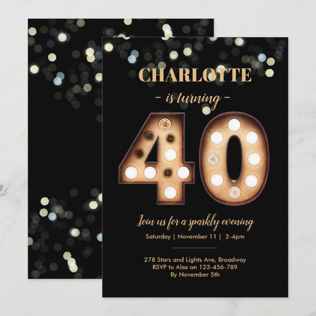 40th birthday invitation Bright Lights (Front/Back)