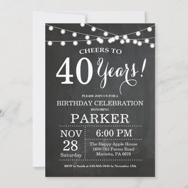 40th Birthday Invitation Chalkboard (Front)