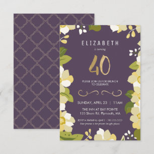 40th Birthday Invitation, Customise Floral w/ Gold Invitation