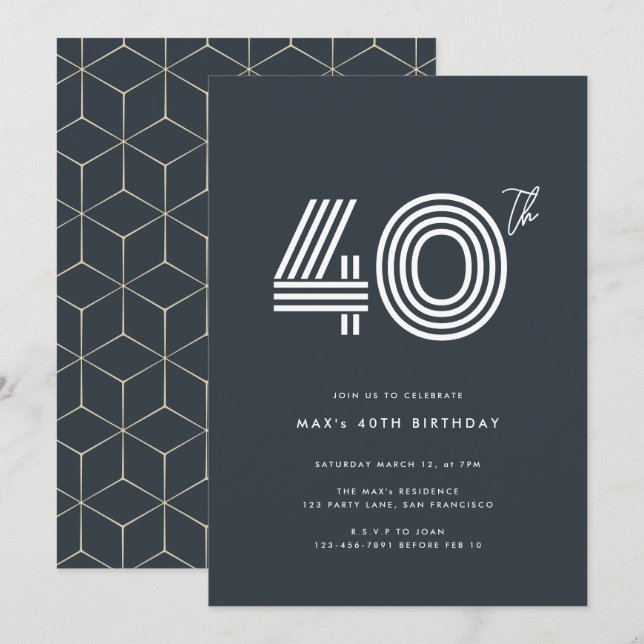 40th Birthday Invitation Dark Minimal (Front/Back)