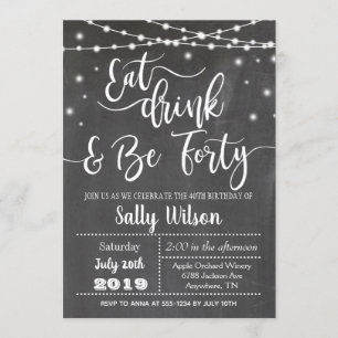 40th Birthday Invitation Eat Drink and Be 40