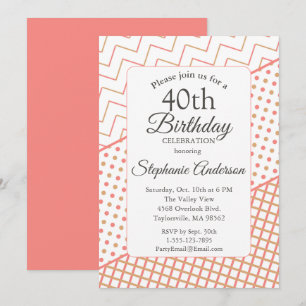 40th Birthday Invitation Elegant Coral Geometric