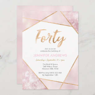 40th Birthday Invitation Geo pink and gold