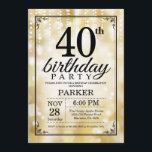 40th Birthday Invitation Gold Glitter<br><div class="desc">40th Birthday Invitation with Gold String Lights with Gold Glitter Background. Gold Birthday. Adult Birthday. Men or Women Bday Invite. 13th 15th 16th 18th 20th 21st 30th 40th 50th 60th 70th 80th 90th 100th, Any age. For further customisation, please click the "Customise it" button and use our design tool to...</div>