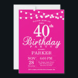 40th Birthday Invitation Hot Pink<br><div class="desc">40th Birthday Invitation with String Lights. Hot Pink Background. Women Female Lady Elegant Modern bday. 13th 15th 16th 18th 20th 21st 30th 40th 50th 60th 70th 80th 90th 100th,  Any age. For further customisation,  please click the "Customise it" button and use our design tool to modify this template.</div>