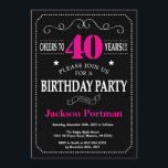 40th Birthday Invitation Hot Pink Black Chalkboard<br><div class="desc">40th Birthday Invitation Hot Pink and Black Typography. Chalkboard. Black and White Background. Adult Birthday. Male Men or Women Birthday. Kids Boy or Girl Lady Teen Teenage Bday Invite. 13th 15th 16th 18th 20th 21st 30th 40th 50th 60th 70th 80th 90th 100th. Any Age. For further customisation, please click the...</div>