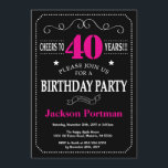 40th Birthday Invitation Hot Pink Black Chalkboard<br><div class="desc">40th Birthday Invitation Hot Pink and Black Typography. Chalkboard. Black and White Background. Adult Birthday. Male Men or Women Birthday. Kids Boy or Girl Lady Teen Teenage Bday Invite. 13th 15th 16th 18th 20th 21st 30th 40th 50th 60th 70th 80th 90th 100th. Any Age. For further customisation, please click the...</div>