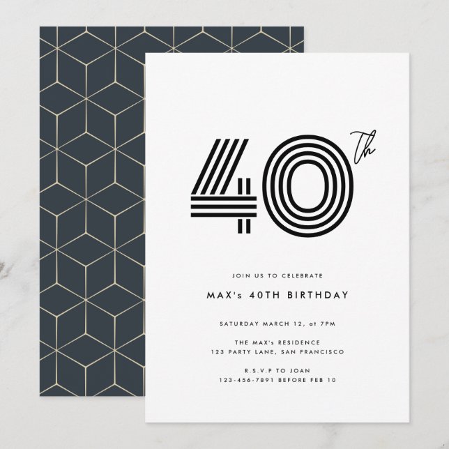 40th Birthday Invitation Light Minimal (Front/Back)