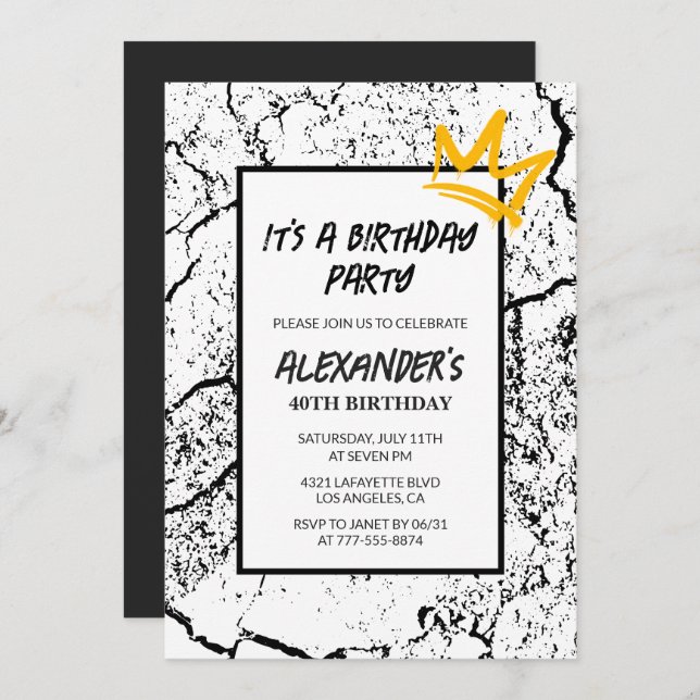 40th birthday invitation Men Graffiti Party Black  (Front/Back)