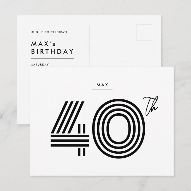 40th Birthday Invitation Minimalist Postcard (Front/Back)