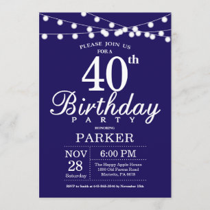 40th Birthday Invitation Navy Blue