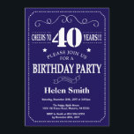 40th Birthday Invitation Navy Blue and White<br><div class="desc">40th Birthday Invitation Navy Blue and White Typography. Navy Blue and White Background. Adult Birthday. Male Men or Women Birthday. Kids Boy or Girl Lady Teen Teenage Bday Invite. 13th 15th 16th 18th 20th 21st 30th 40th 50th 60th 70th 80th 90th 100th. Any Age. For further customisation, please click the...</div>