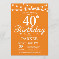 40th Birthday Invitation Orange