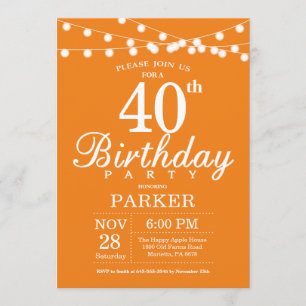 40th Birthday Invitation Orange
