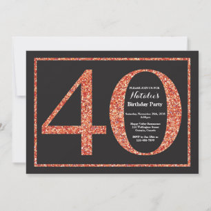 40th Birthday Invitation Orange Glitter Chalkboard
