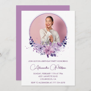 40th birthday invitation Photo Elegant Boho purple