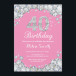 40th Birthday Invitation Pink and Silver Diamond<br><div class="desc">40th Birthday Invitation. Pink and Silver Rhinestone Diamond. Elegant Birthday Bash invite. Adult Birthday. Women Birthday. Men Birthday. For further customisation,  please click the "Customise it" button and use our design tool to modify this template.</div>