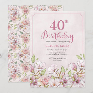 40th Birthday Invitation Pink Floral