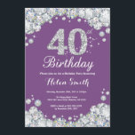 40th Birthday Invitation Purple and Silver Diamond<br><div class="desc">40th Birthday Invitation. Purple and Silver Rhinestone Diamond. Elegant Birthday Bash invite. Adult Birthday. Women Birthday. Men Birthday. For further customisation,  please click the "Customise it" button and use our design tool to modify this template.</div>