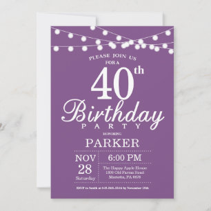 40th Birthday Invitation Purple Lavender