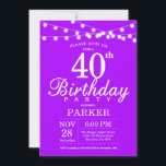 40th Birthday Invitation Purple Lavender<br><div class="desc">40th Birthday Invitation with String Lights. Purple Lavender Lilac Background. Women Female Lady Elegant Modern bday. 13th 15th 16th 18th 20th 21st 30th 40th 50th 60th 70th 80th 90th 100th,  Any age. For further customisation,  please click the "Customise it" button and use our design tool to modify this template.</div>