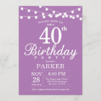 40th Birthday Invitation Purple Lavender