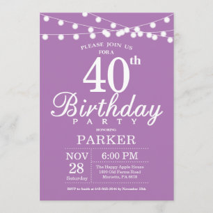 40th Birthday Invitation Purple Lavender