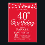 40th Birthday Invitation Red<br><div class="desc">40th Birthday Invitation with String Lights. Red Background. 13th 15th 16th 18th 20th 21st 30th 40th 50th 60th 70th 80th 90th 100th,  Any age. For further customisation,  please click the "Customise it" button and use our design tool to modify this template.</div>