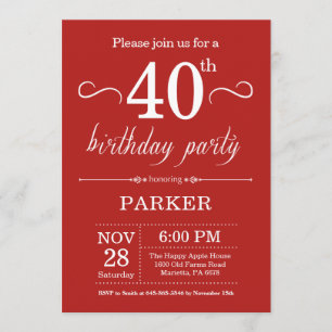40th Birthday Invitation Red