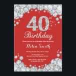 40th Birthday Invitation Red and Silver Diamond<br><div class="desc">40th Birthday Invitation. Red and Silver Rhinestone Diamond. Elegant Birthday Bash invite. Adult Birthday. Women Birthday. Men Birthday. For further customisation,  please click the "Customise it" button and use our design tool to modify this template.</div>