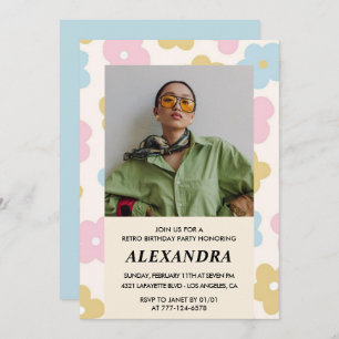 40th birthday invitation Retro Groovy Flowers Cute