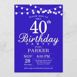 40th Birthday Invitation Royal Blue