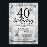 40th Birthday Invitation Silver Glitter<br><div class="desc">40th Birthday Invitation with Silver String Lights with Silver Glitter Background. Silver Birthday. Adult Birthday. Men or Women Bday Invite. 13th 15th 16th 18th 20th 21st 30th 40th 50th 60th 70th 80th 90th 100th, Any age. For further customisation, please click the "Customise it" button and use our design tool to...</div>