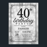 40th Birthday Invitation Silver Glitter<br><div class="desc">40th Birthday Invitation with Silver String Lights with Silver Glitter Background. Silver Birthday. Adult Birthday. Men or Women Bday Invite. 13th 15th 16th 18th 20th 21st 30th 40th 50th 60th 70th 80th 90th 100th, Any age. For further customisation, please click the "Customise it" button and use our design tool to...</div>