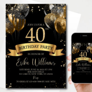 40th Birthday Invitation Template: Black Gold Ball
