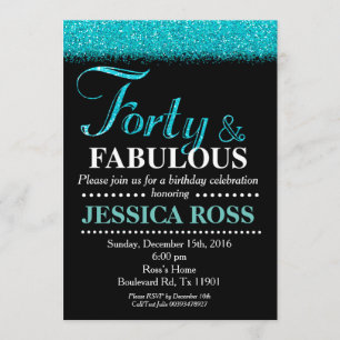 40th Birthday invitation turquoise glitter