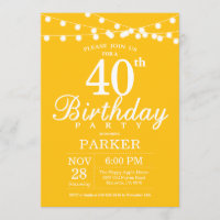 40th Birthday Invitation Yellow