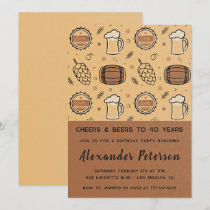 40th birthday invitations Beer Rustic Men