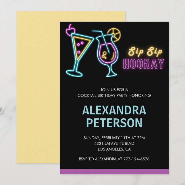 40th birthday invitations Cocktail Neon Glow (Front/Back)