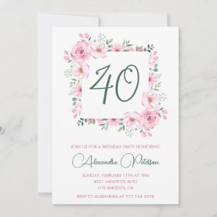 40th birthday invitations Floral Elegant Pink