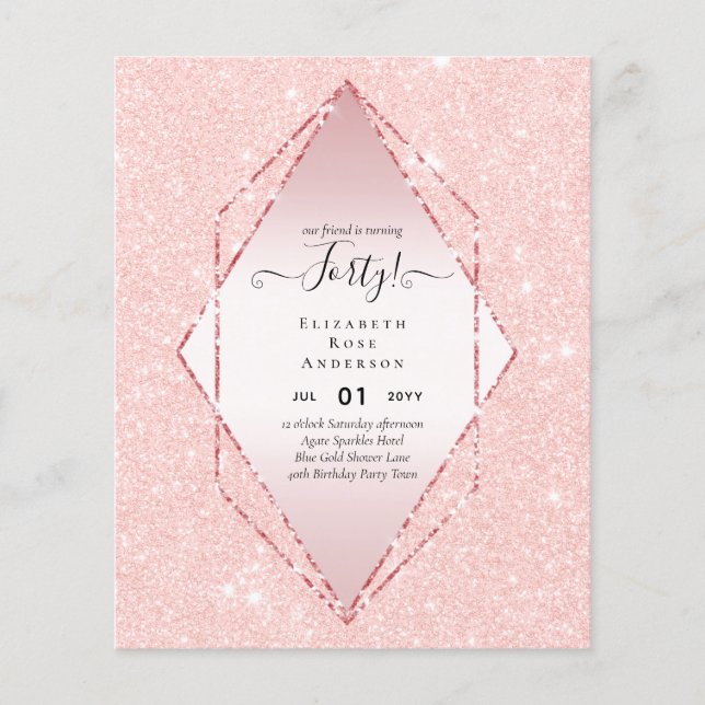 40th Birthday Invitations Glamour Girly Modern FUN Flyer (Front)
