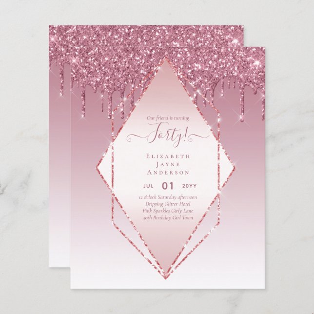 40th Birthday Invitations HER Girly Glamour Glitte (Front/Back)