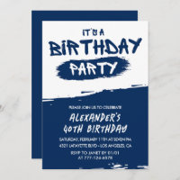 40th birthday invitations Men Graffiti Navy Blue