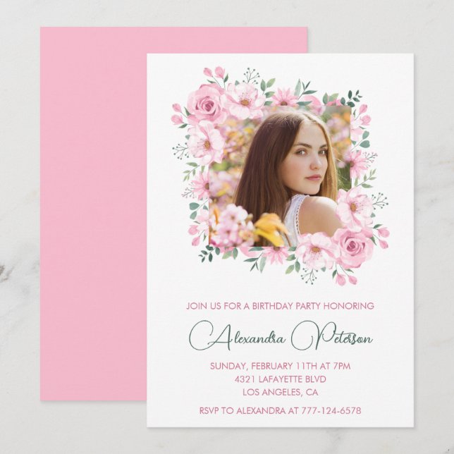 40th birthday invitations Photo Boho Elegant  (Front/Back)