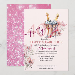 40th Birthday invitations Rose Gold Elegant Pink
