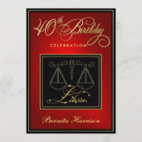 40th Birthday Invitations - Zodiac Sign Libra