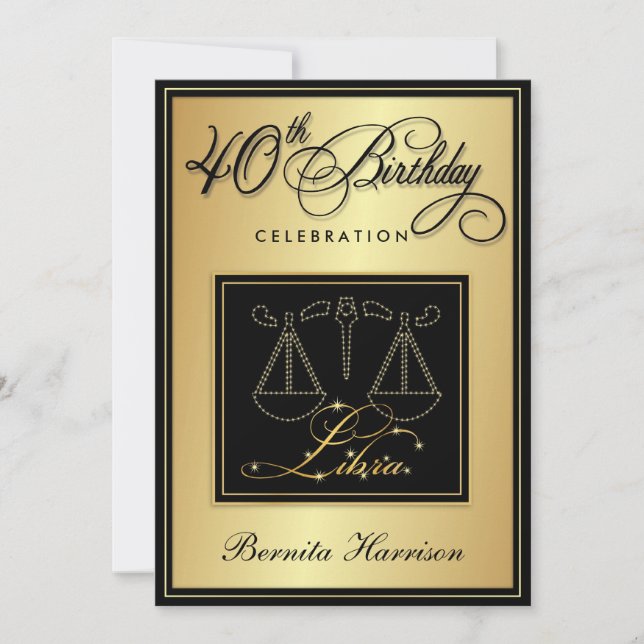 40th Birthday Invitations - Zodiac Sign Libra (Front)