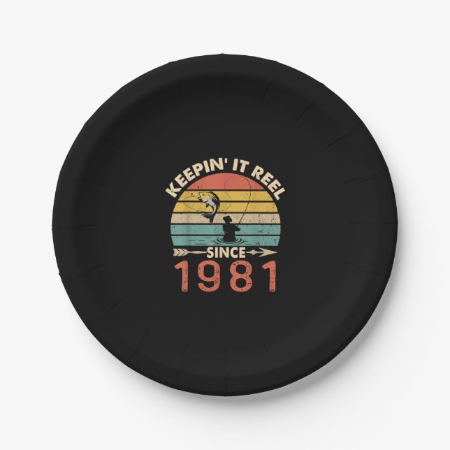 40th Birthday - Keepin It Reel Since 1981 Fishing Paper Plate (Front)