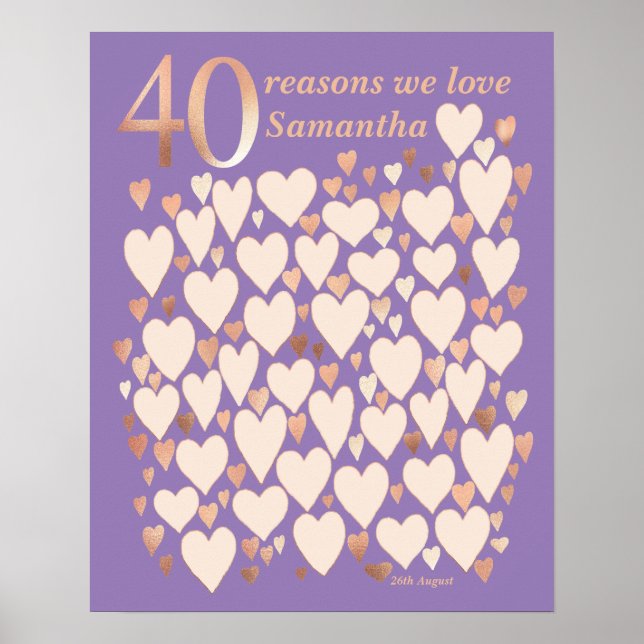 40th Birthday Lavender Rose  40 Reasons Poster (Front)